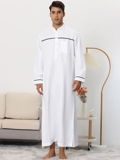 Sleepwear Nightshirt for Men's Long Sleeves Henley Collar Contrast Color Nightgown