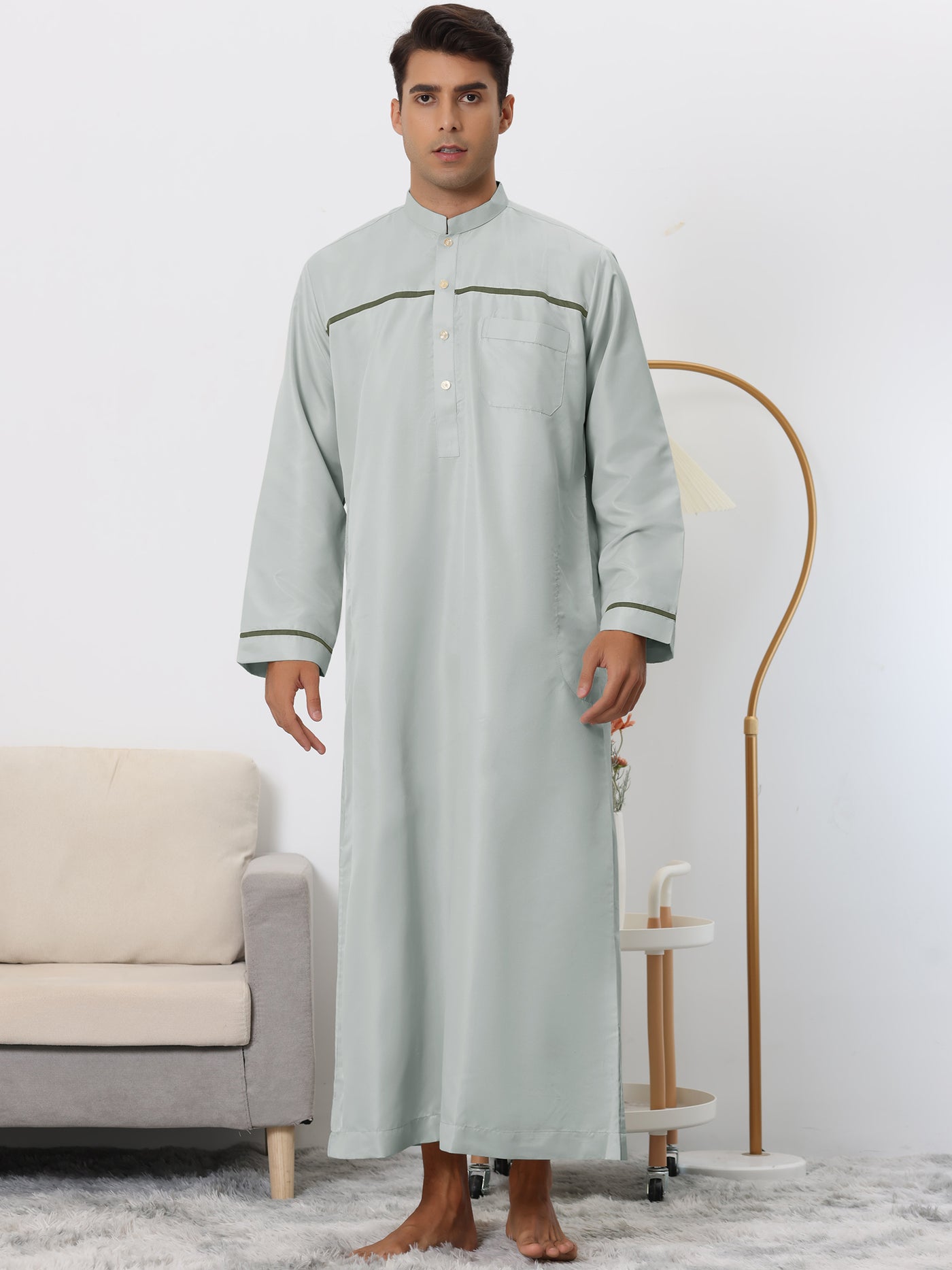 Bublédon Sleepwear Nightshirt for Men's Long Sleeves Henley Collar Contrast Color Nightgown