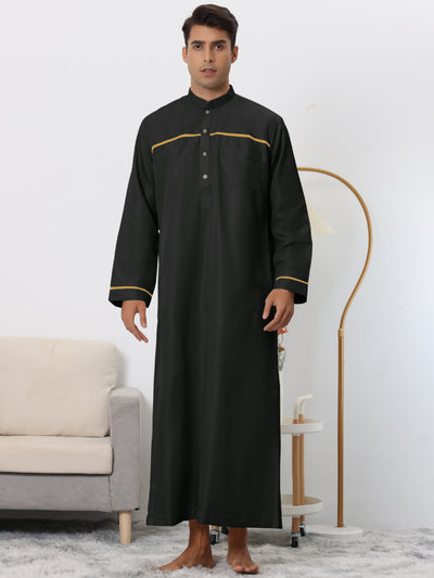 Bublédon Sleepwear Nightshirt for Men's Long Sleeves Henley Collar Contrast Color Nightgown