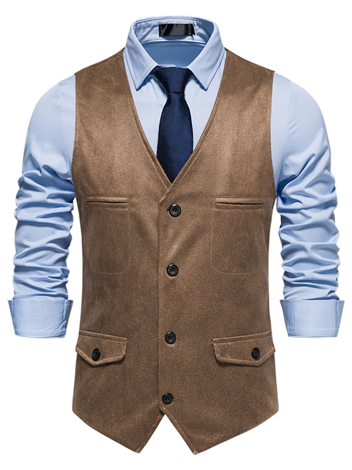 Bublédon Suede Waistcoat for Men's Single Breasted Slim Fit Business Western Suit Vests