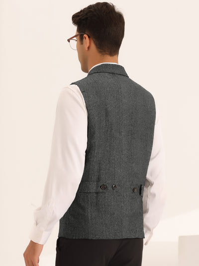 Herringbone Suit Vests for Men's Peak Collar Double Breasted Business Waistcoat