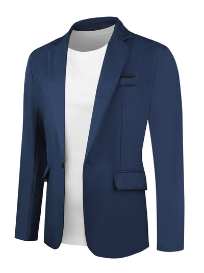 Business Solid Blazer for Men's Notched Lapel Button Down Sports Coats