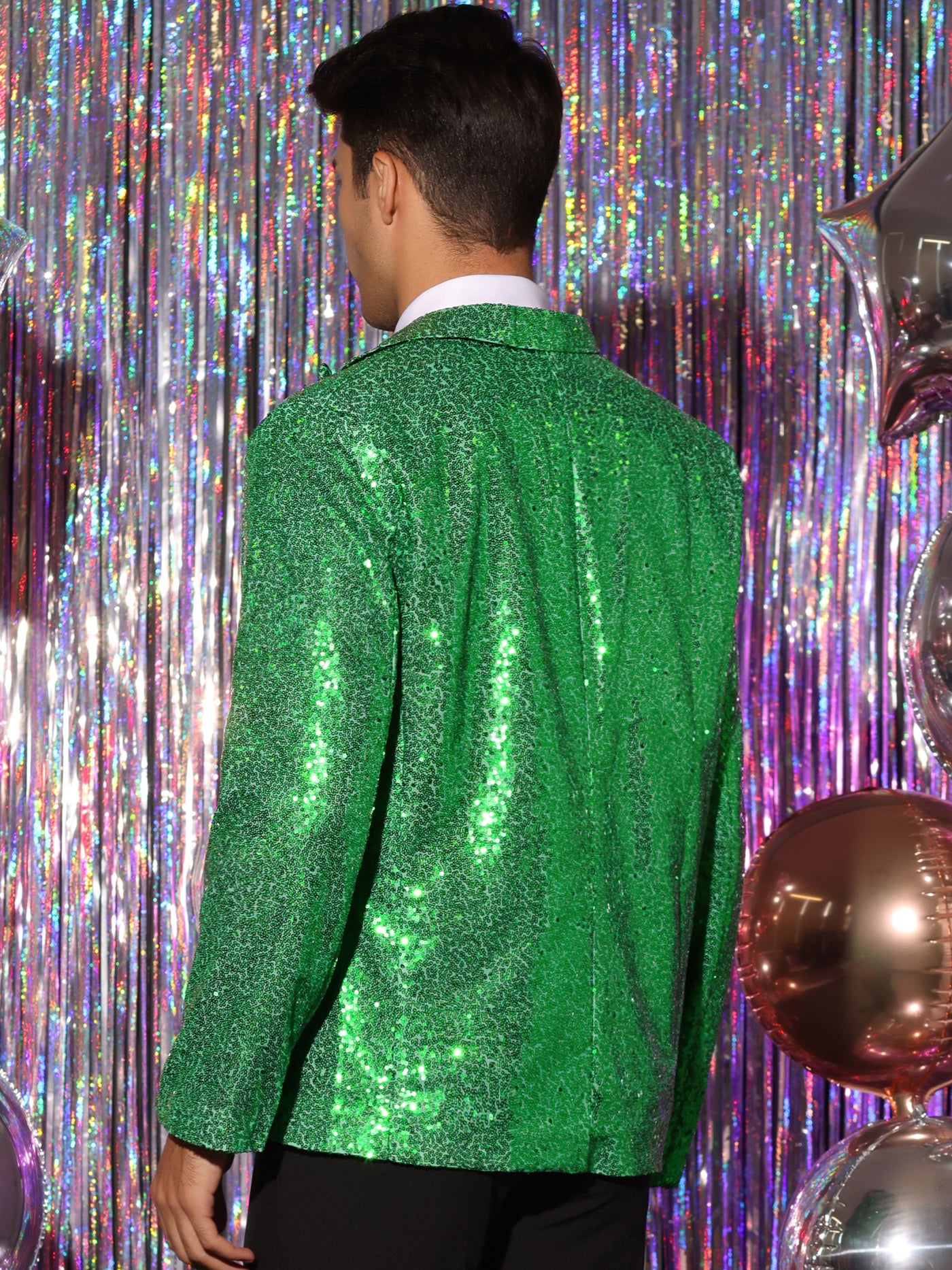 Bublédon Sequin Blazer for Men's Peak Lapel Color Block Shiny Sparkle Sports Coat