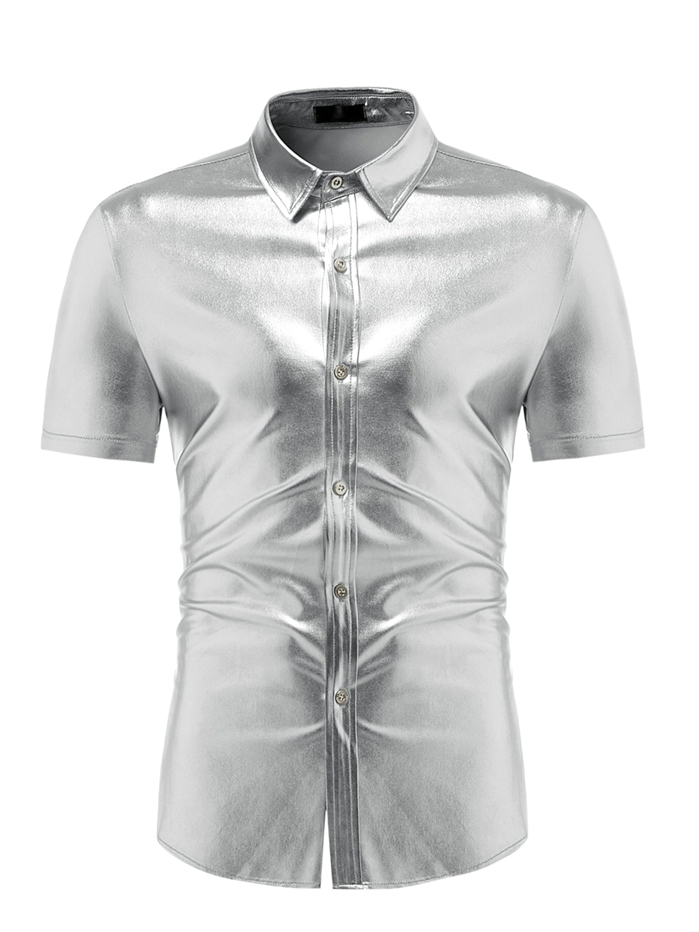 Bublédon Men's Metallic Short Sleeves Button Down Party Shiny Dress Shirt