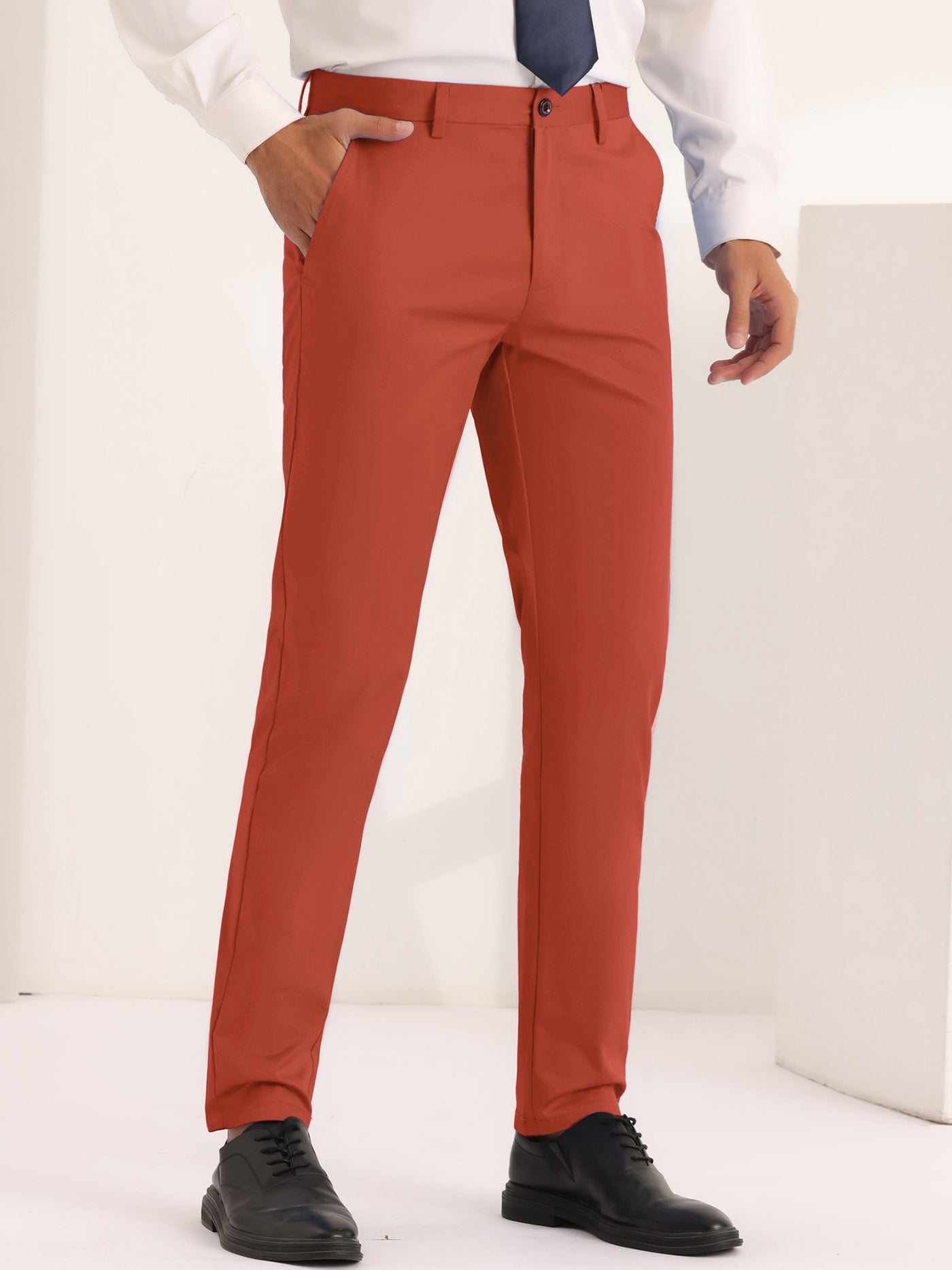 Bublédon Dress Pants for Men's Solid Slim Fit Stretch Flat Front Work Chino Trousers