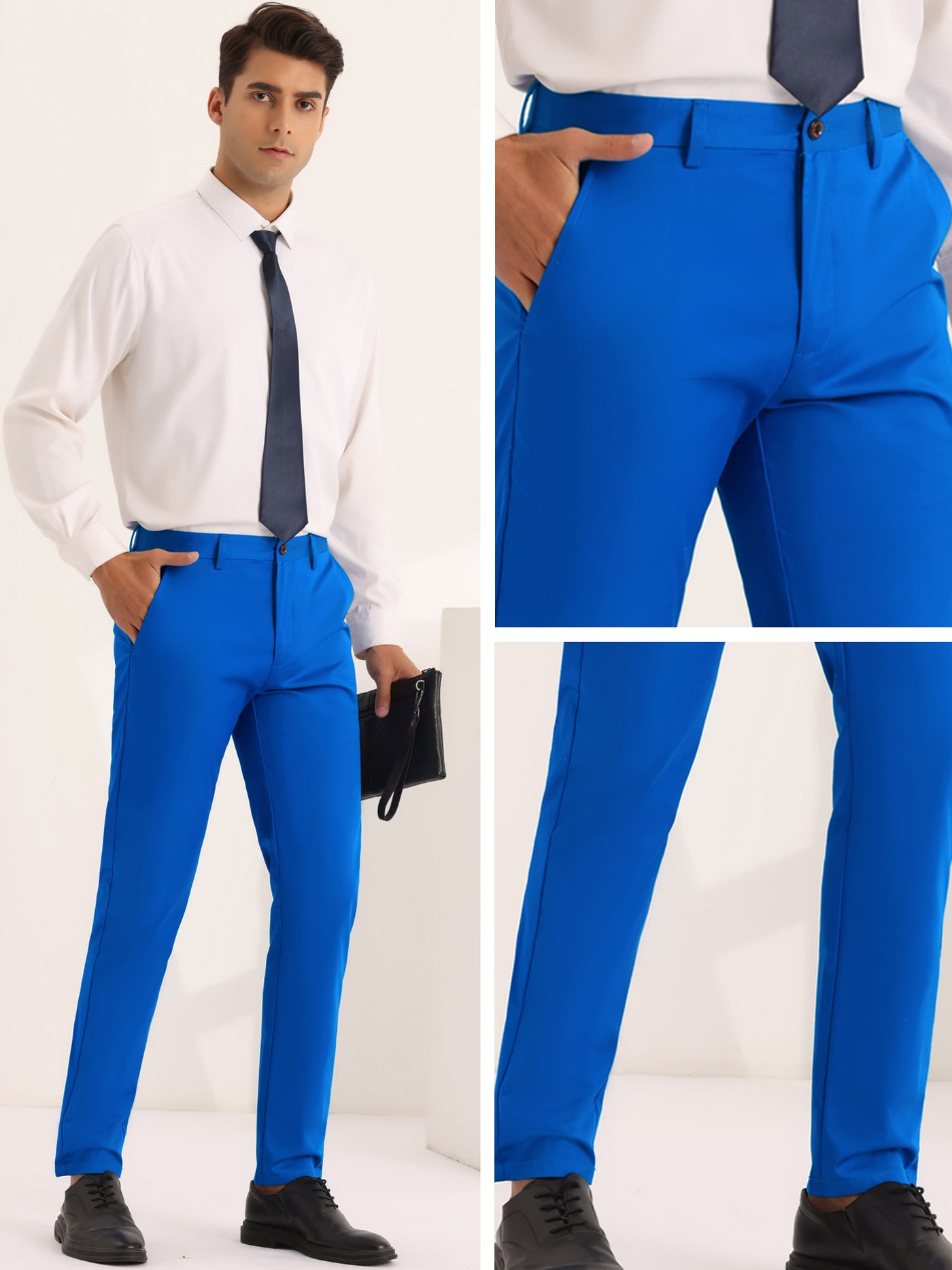 Bublédon Dress Pants for Men's Solid Slim Fit Stretch Flat Front Work Chino Trousers