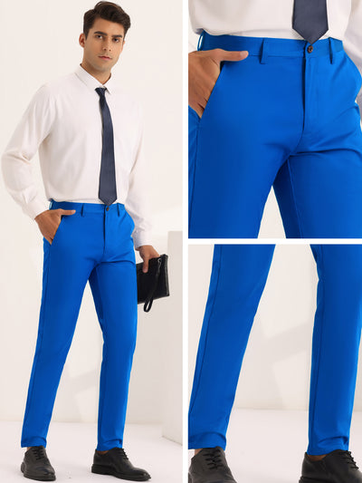 Dress Pants for Men's Solid Slim Fit Stretch Flat Front Work Chino Trousers