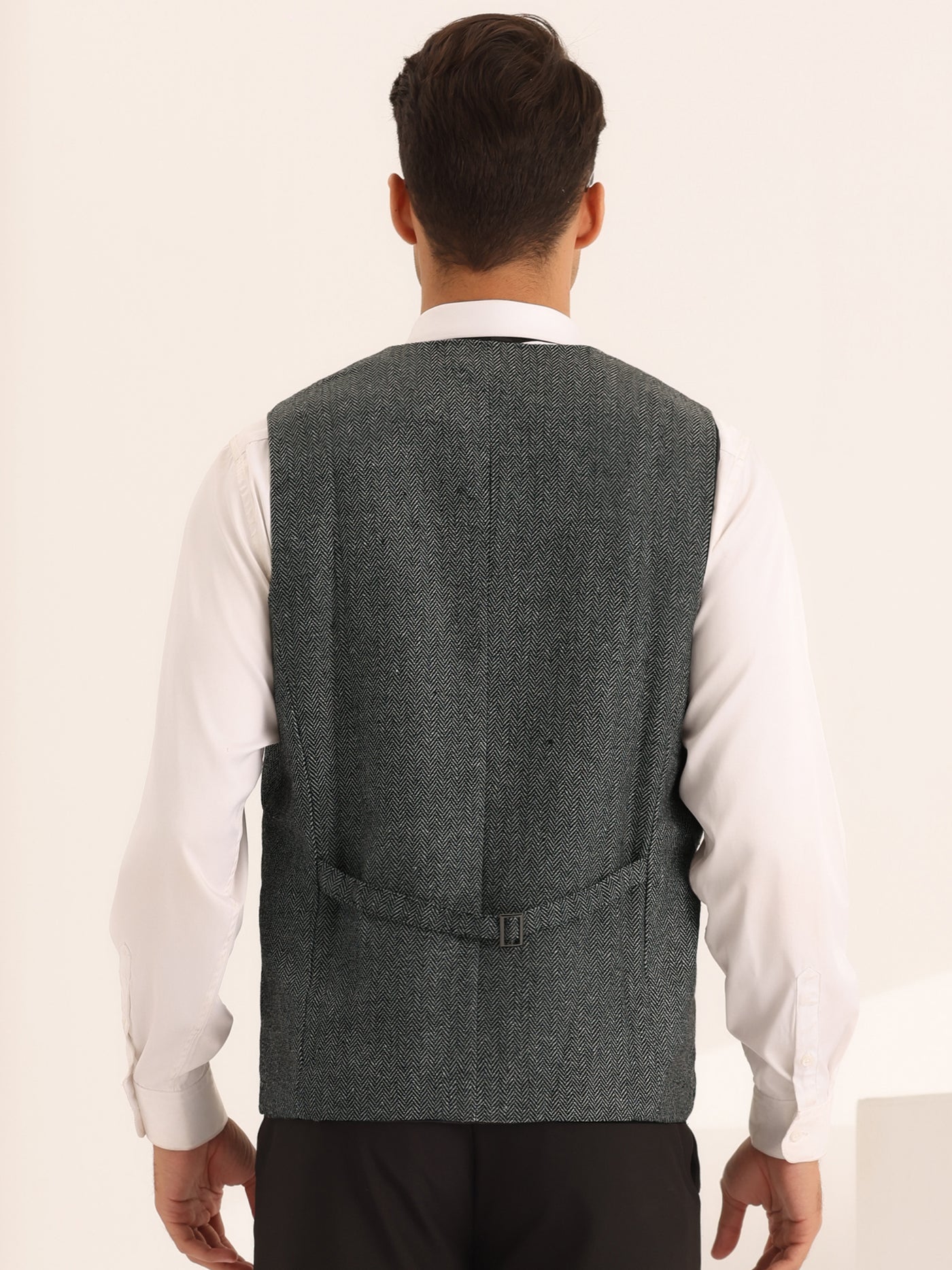 Bublédon Herringbone Waistcoat for Men's Slim Fit Single Breasted Business Dress Vest