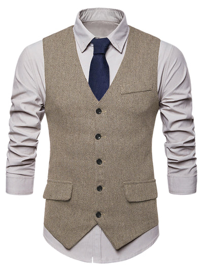 Herringbone Waistcoat for Men's Slim Fit Single Breasted Business Dress Vest