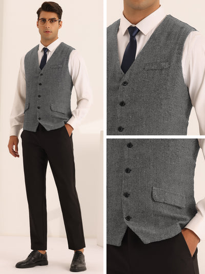 Herringbone Waistcoat for Men's Slim Fit Single Breasted Business Dress Vest