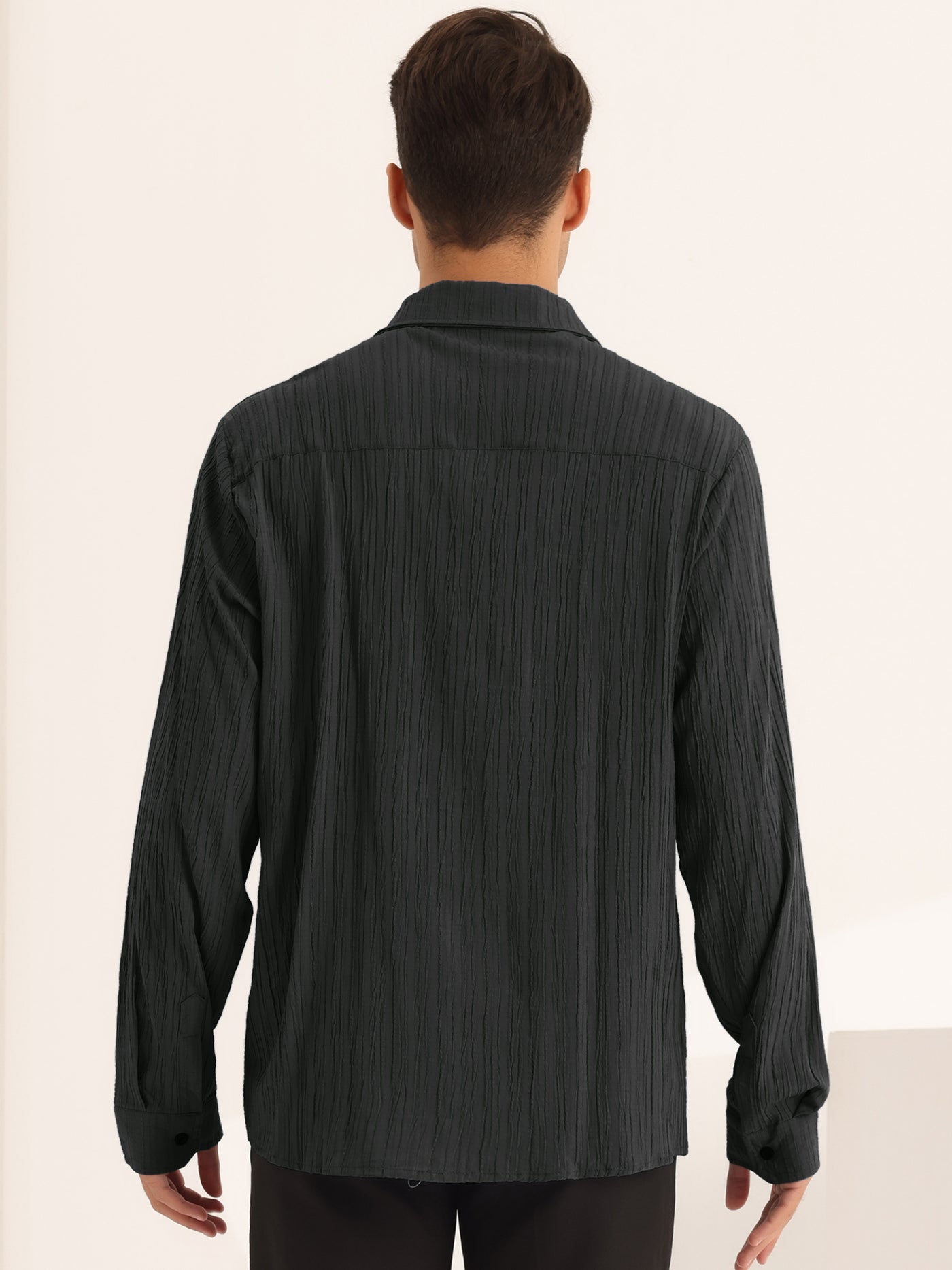Bublédon Texture Dress Shirts for Men's Button Closure Long Sleeves Formal Pleats Shirt