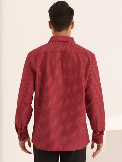 Men's Polka Dots Long Sleeve Button Down Printed Formal Dress Shirts