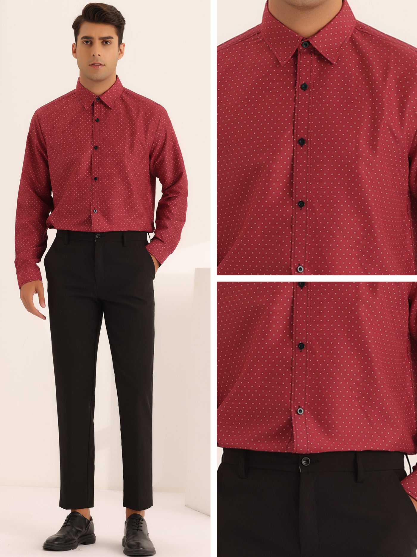 Bublédon Men's Polka Dots Long Sleeve Button Down Printed Formal Dress Shirts
