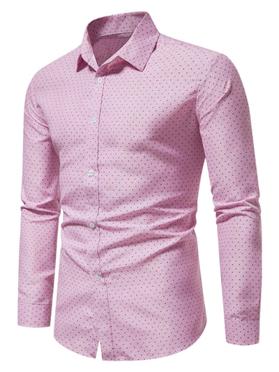 Men's Polka Dots Long Sleeve Button Down Printed Formal Dress Shirts