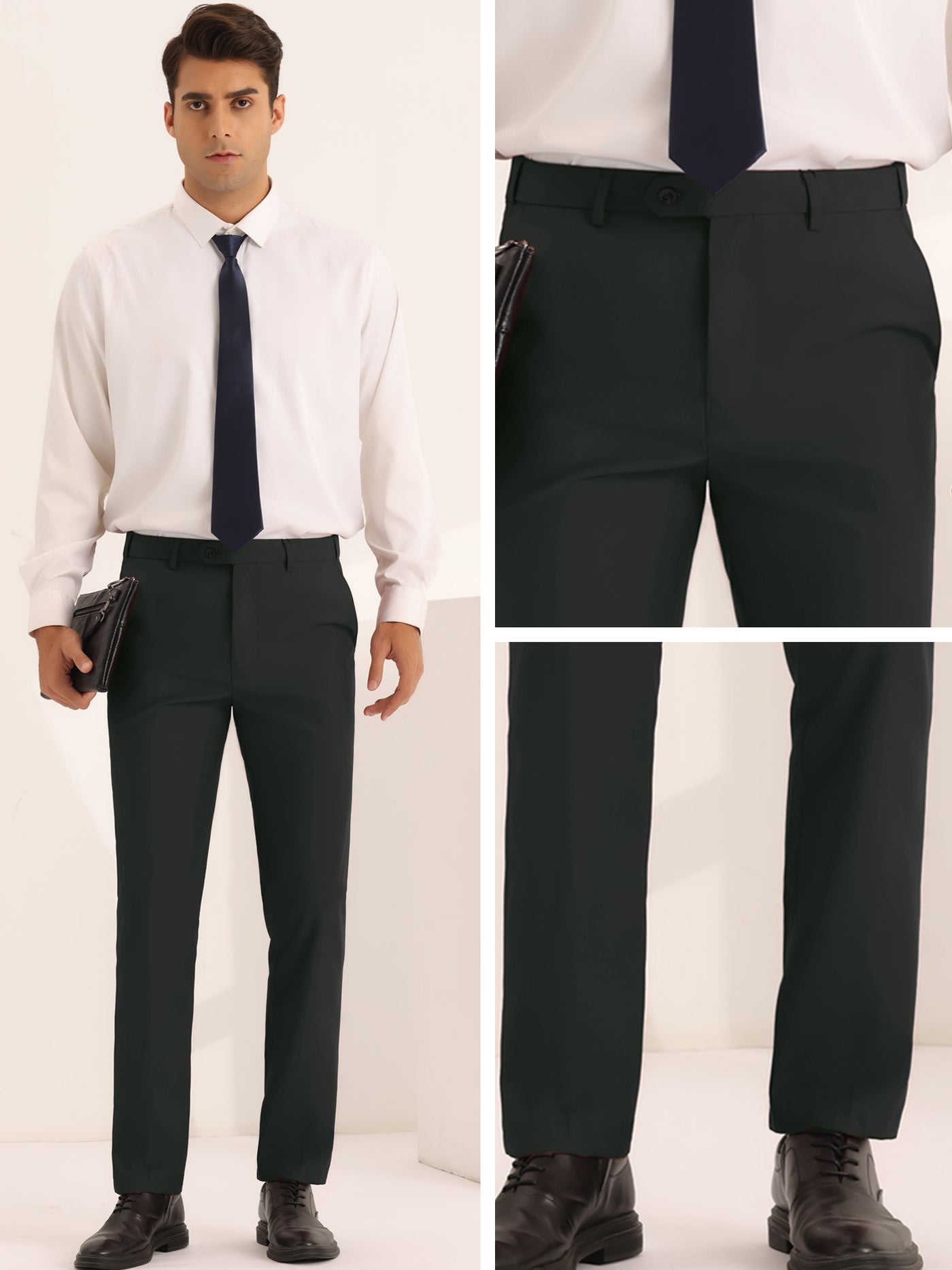 Bublédon Dress Pants for Men's Classic Fit Solid Stretch Flat Front Work Business Trousers