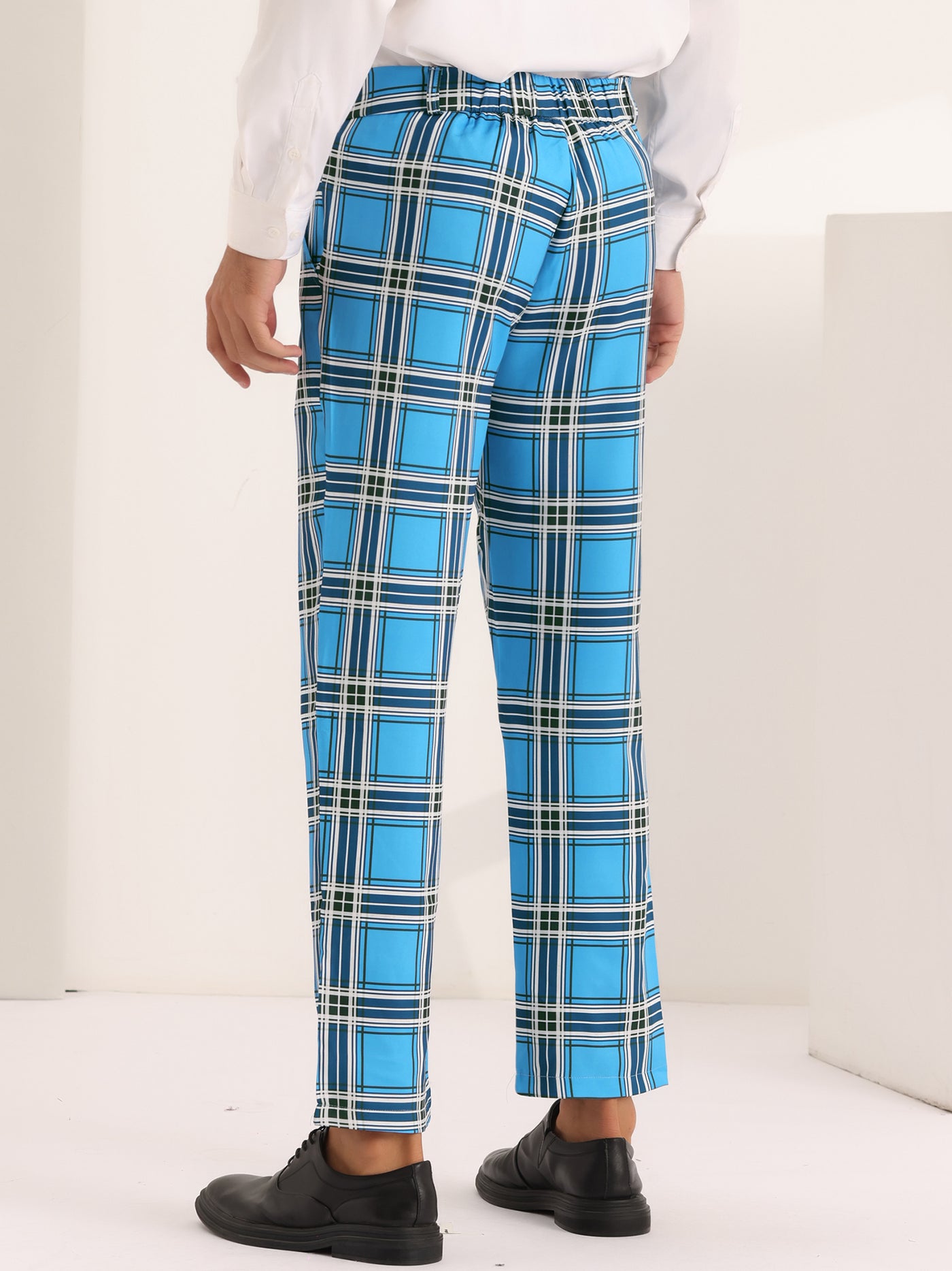 Bublédon Business Plaid Pants for Men's Slim Fit Flat Front Wedding Checked Trousers