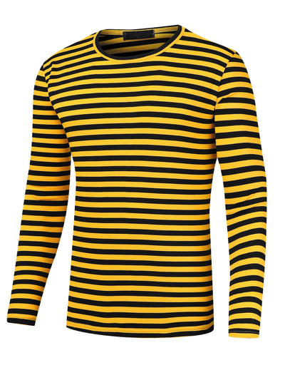 Striped T-Shirt for Men's Casual Crew Neck Long Sleeves Basic Pullover Tee Tops