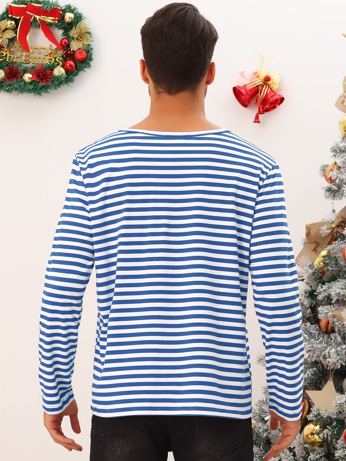 Bublédon Striped T-Shirt for Men's Casual Crew Neck Long Sleeves Basic Pullover Tee Tops