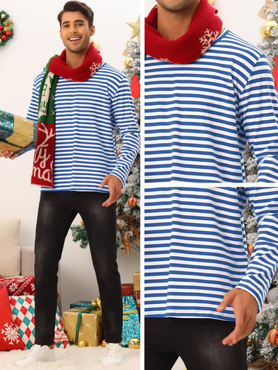 Striped T-Shirt for Men's Casual Crew Neck Long Sleeves Basic Pullover Tee Tops