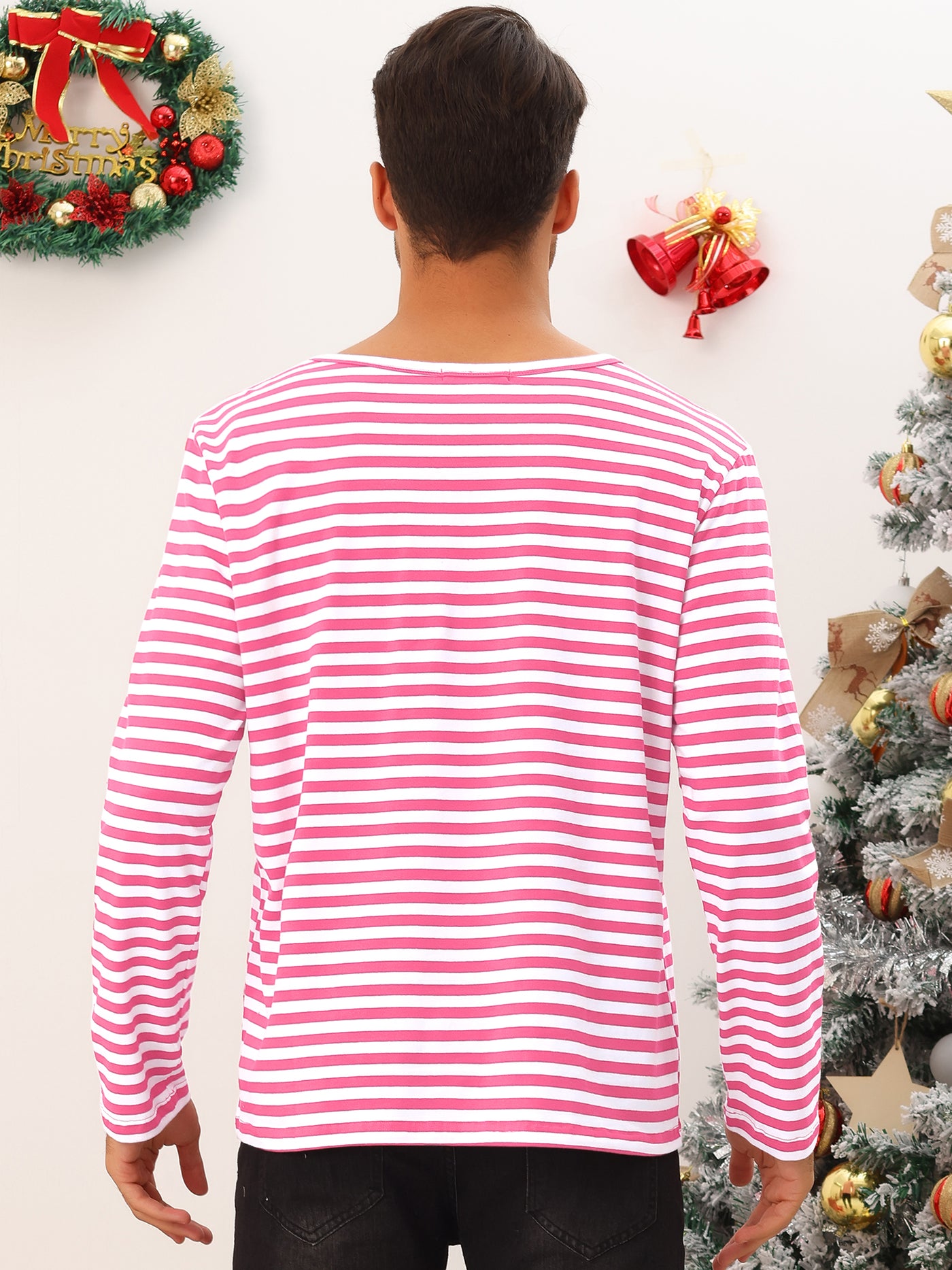 Bublédon Striped T-Shirt for Men's Casual Crew Neck Long Sleeves Basic Pullover Tee Tops