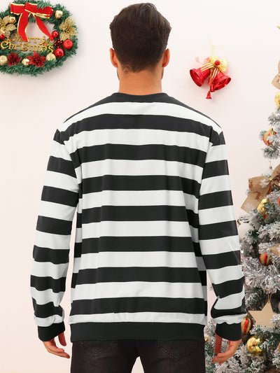Striped Sweatshirt for Men's Crew Neck Long Sleeves Pullover Color Block Sweatshirts