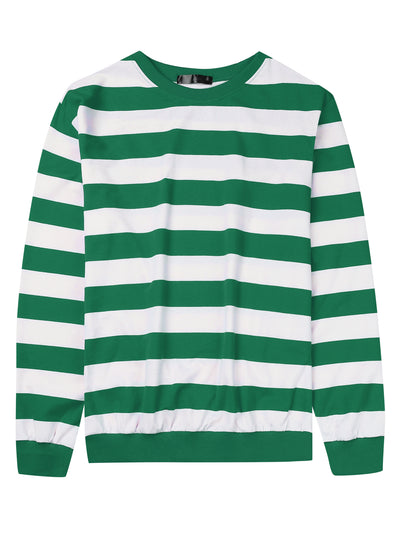 Striped Sweatshirt for Men's Crew Neck Long Sleeves Pullover Color Block Sweatshirts