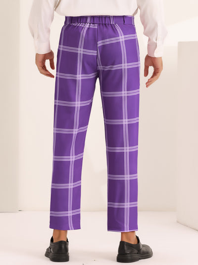 Plaid Trousers for Men's Color Block Slim Fit Flat Front Checked Dress Pants