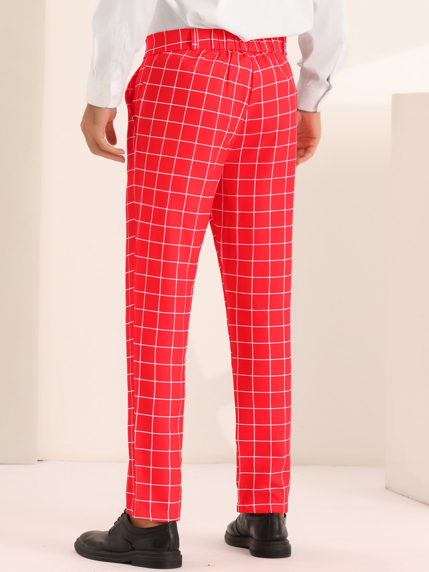 Bublédon Plaid Pants for Men's Slim Fit Business Checked Printed Dress Trousers