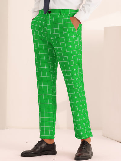 Plaid Pants for Men's Slim Fit Business Checked Printed Dress Trousers