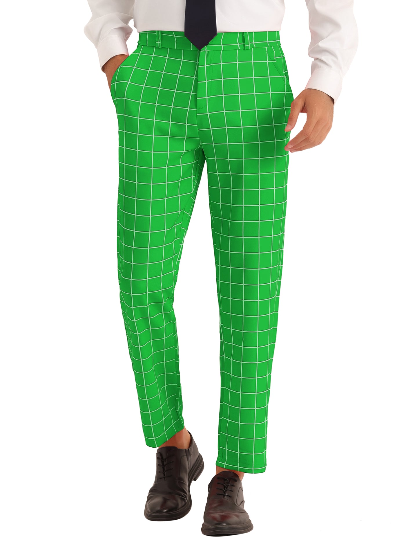 Bublédon Plaid Pants for Men's Slim Fit Business Checked Printed Dress Trousers