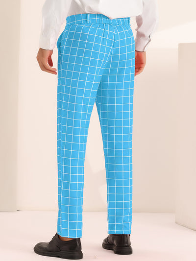 Plaid Pants for Men's Slim Fit Business Checked Printed Dress Trousers