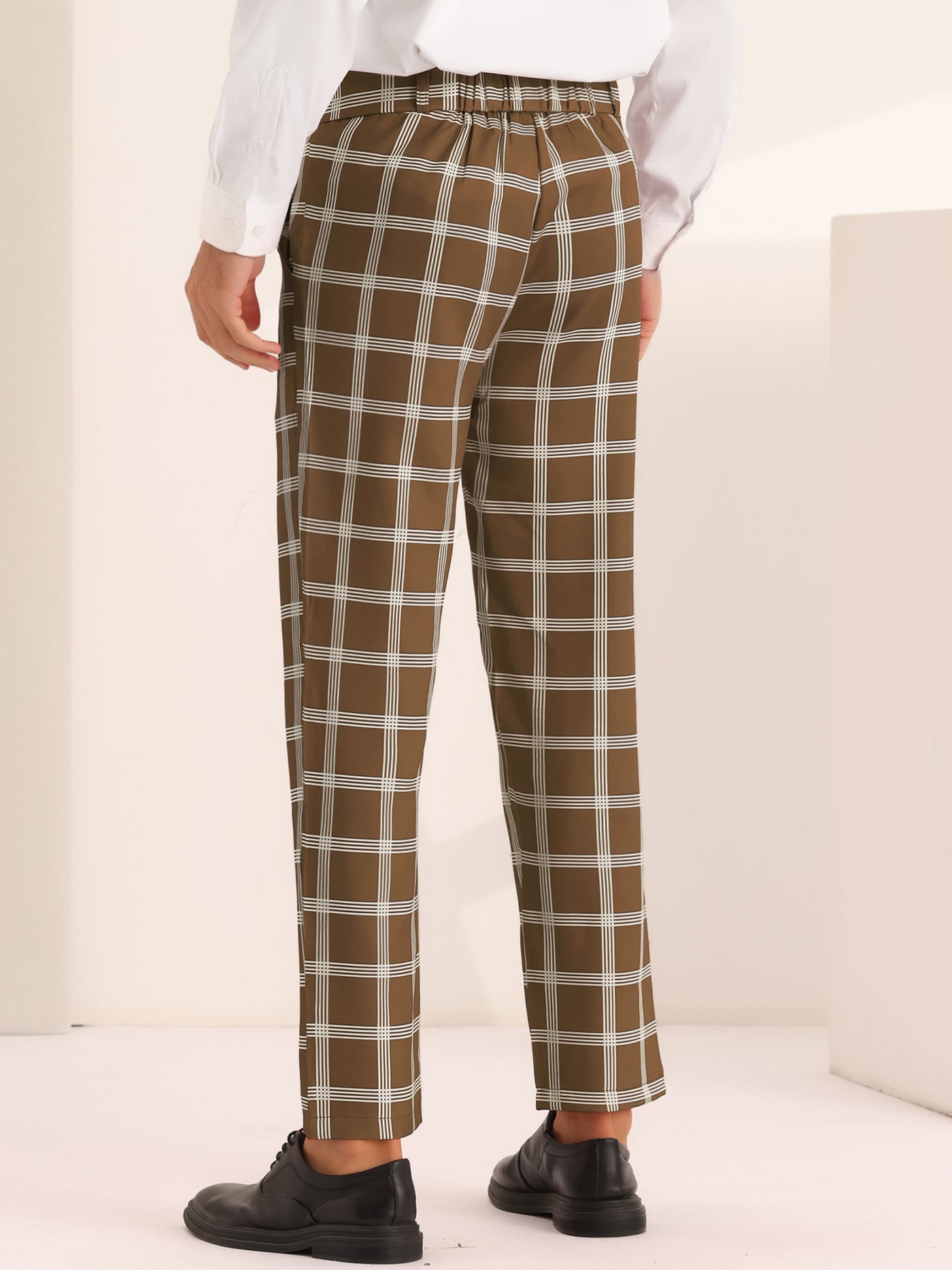 Bublédon Plaid Pattern Pants for Men's Slim Fit Flat Front Work Office Checked Trousers