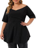 Plus Size Blouse for Women V Neck Faux Wrap Short Sleeve Peplum Top Blouses