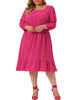 X Line Woven 3/4 Sleeve Swiss Dot Smock Waist Dress