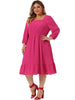 X Line Woven 3/4 Sleeve Swiss Dot Smock Waist Dress