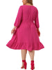 X Line Woven 3/4 Sleeve Swiss Dot Smock Waist Dress