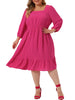X Line Woven 3/4 Sleeve Swiss Dot Smock Waist Dress