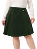 A Line Woven Elastic Waist Button Decor Skirt
