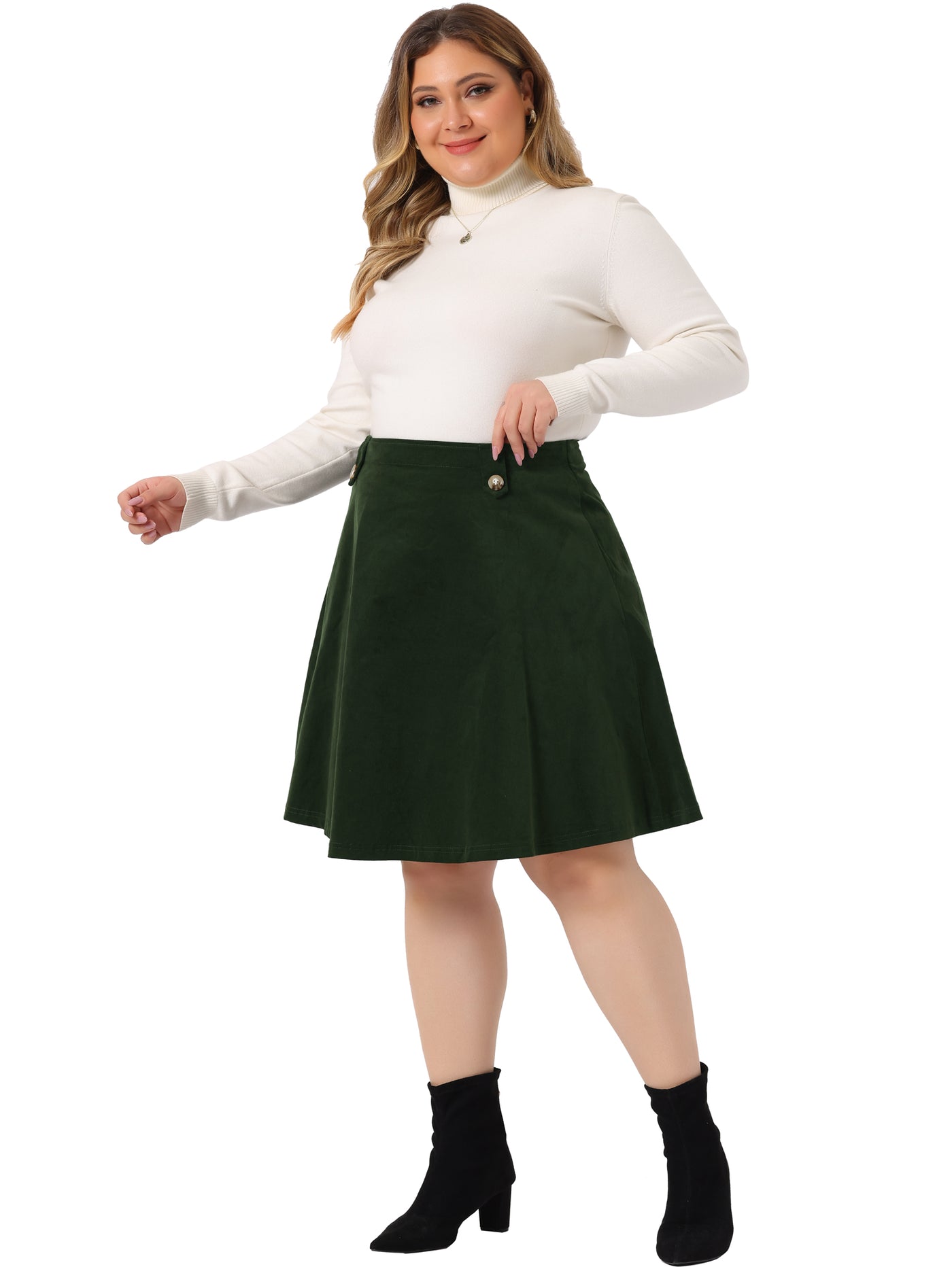 Bublédon A Line Woven Elastic Waist Button Decor Skirt