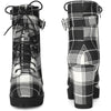 Perphy Platform Lace Up Chunky Heel Plaid Printing Ankle Boots for Women