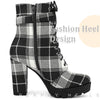 Perphy Platform Lace Up Chunky Heel Plaid Printing Ankle Boots for Women