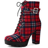 Perphy Platform Lace Up Chunky Heel Plaid Printing Ankle Boots for Women
