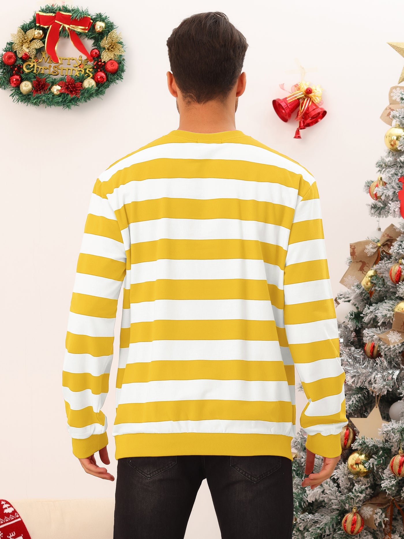 Bublédon Striped Sweatshirt for Men's Crew Neck Long Sleeves Pullover Color Block Sweatshirts