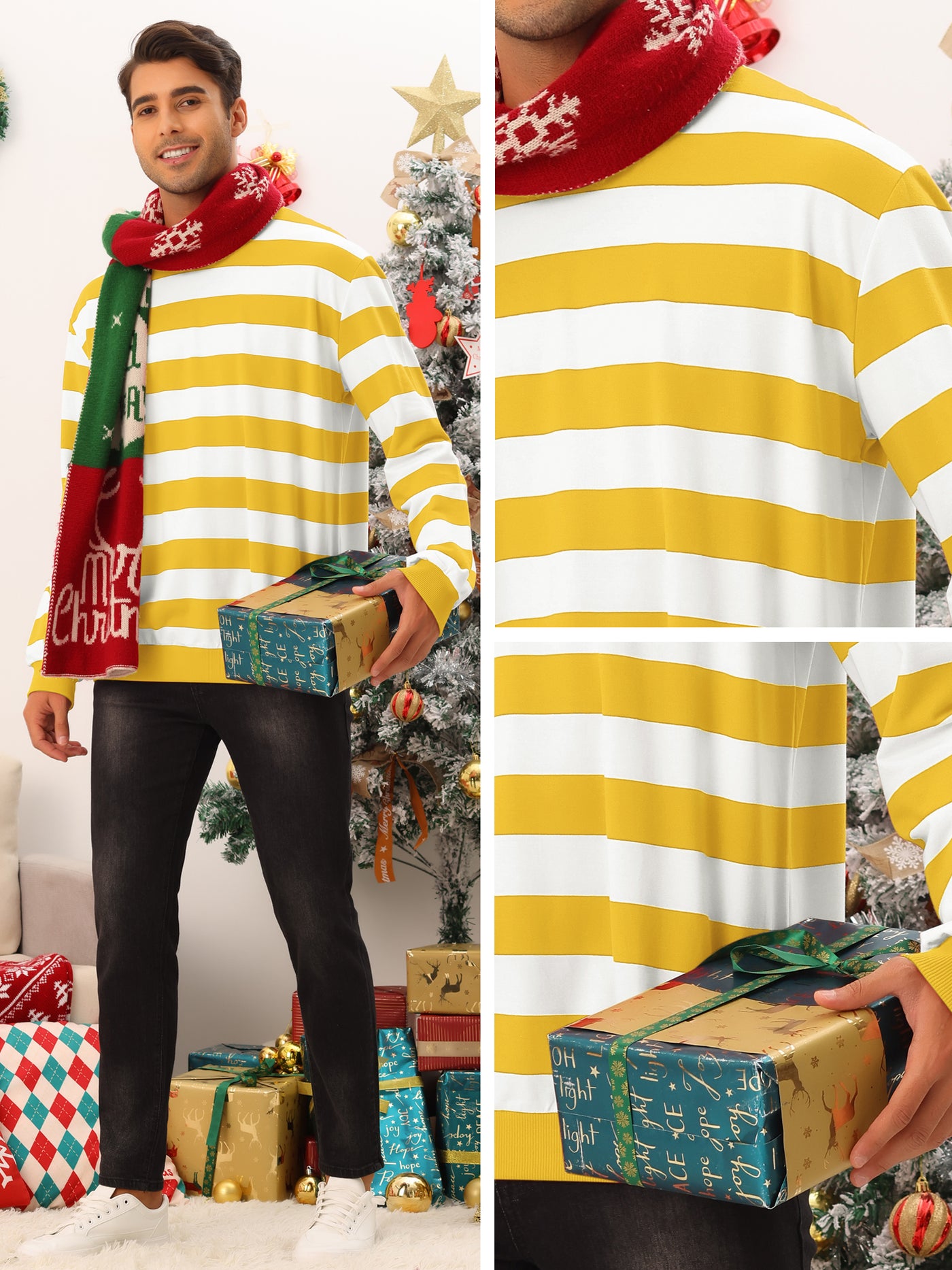 Bublédon Striped Sweatshirt for Men's Crew Neck Long Sleeves Pullover Color Block Sweatshirts