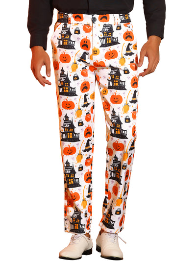Halloween Printed Pants for Men's Flat Front Cosplay Costume Funny Party Trousers