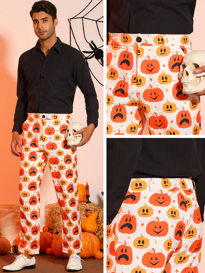 Halloween Printed Pants for Men's Flat Front Cosplay Costume Funny Party Trousers
