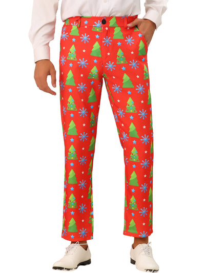 Printed Pants for Men's Flat Front Funny Party Costume Christmas Trousers
