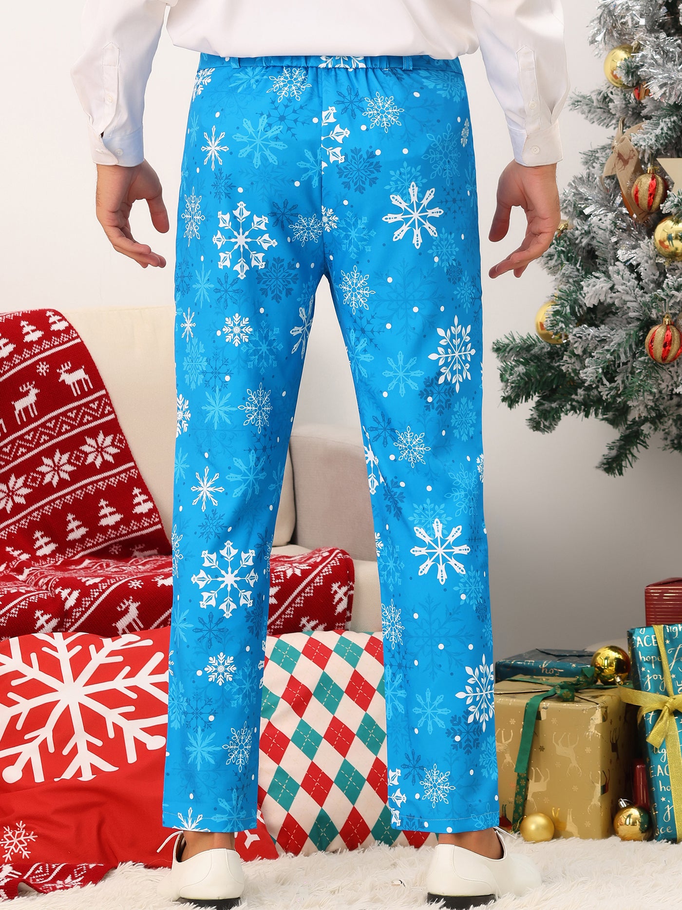Bublédon Printed Pants for Men's Flat Front Funny Party Costume Christmas Trousers