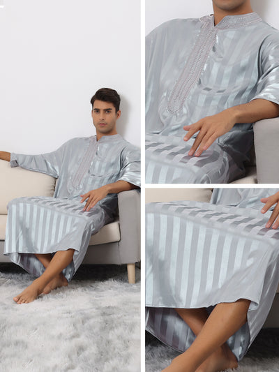 Satin Striped Nightshirts for Men's 3/4 Sleeves V Neck Comfy Pajamas Sleepwear