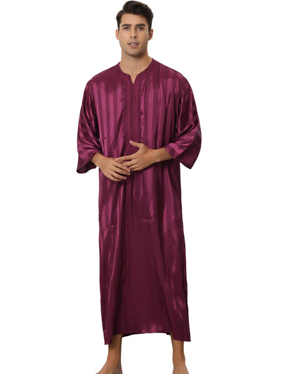 Satin Striped Nightshirts for Men's 3/4 Sleeves V Neck Comfy Pajamas Sleepwear
